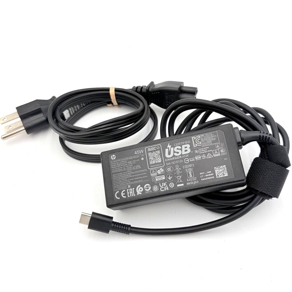 HP 45W USB-C Laptop Charger TPN-LA19 L42206-001 w/ Power Cord